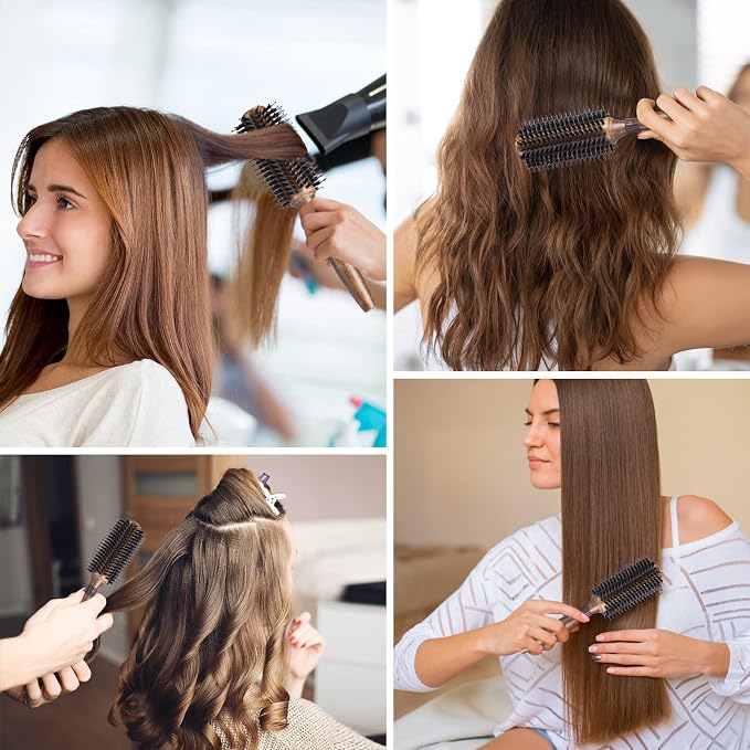 Round Brush for Blow Drying, LORSEX Boar Bristle Hair brush for Women Men, Round Hairbrush for Add Shine/Volume, Minimize Damage (2.4Inch)