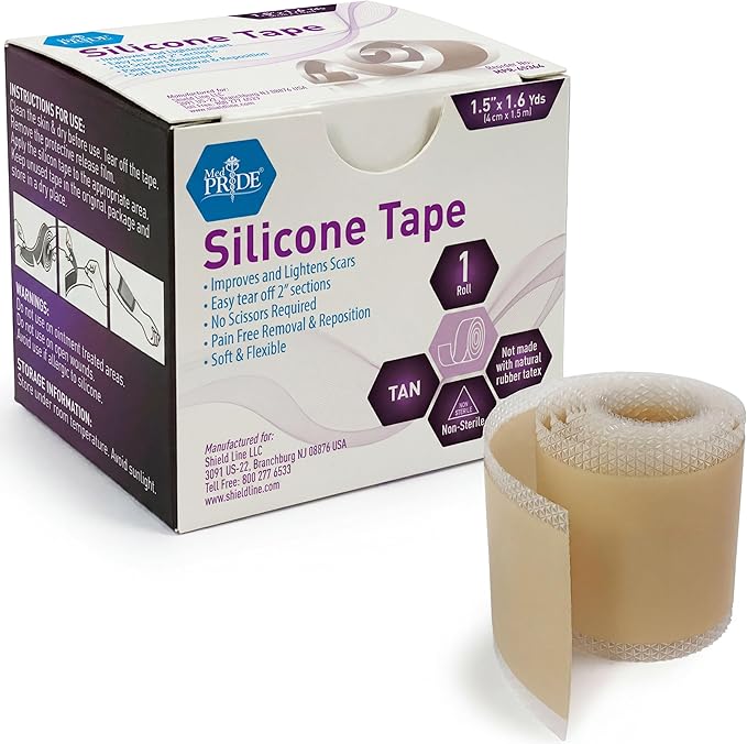 MED PRIDE Silicone Wound and Scar Tape Roll 1.5 in x 1.6 Yards,Waterproof