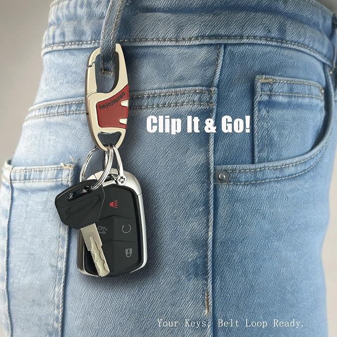 Keychain Carabiner Clip,Heavy Duty Belt Loop Car Key Ring Holder | Durable metal build, mens EDC accessory, 4 key rings, secure locking D-ring, fits belt loops, holds home, car key fobs