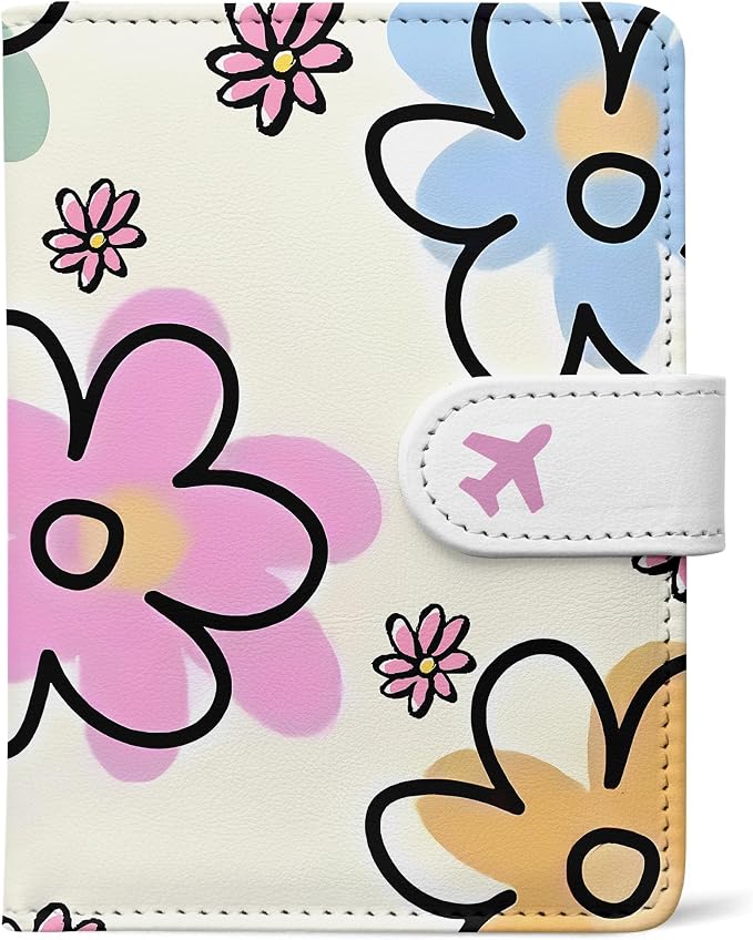 Passport Holder, Cute Travel Wallet Cover with RFID Blocking,flower | PU leather travel wallet with magnetic closure, card slots, pen loop, and easy access for passports and essentials.