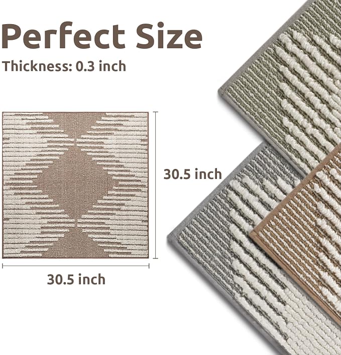 PADOOR Stair Treads Landing Mat Non Slip for Wooden Steps Indoor, 3D Peel and Stick Stair-Carpet Treads Washable Reusable Adhesive Stair Rugs for Kids and Dogs 31"x31" Brown