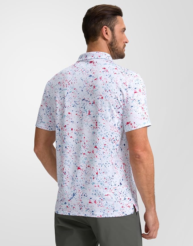Obla Mens Golf Polo Shirts Short Sleeve Dry Fit Performance Moisture Wicking Casual Print Collared Golf Shirts for Men