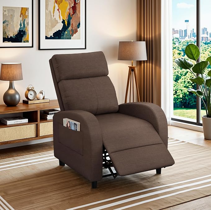 Homall Recliner Chair, Recliner Sofa Fabric for Adults, Brown Recliners | Home Theater Seating with Lumbar Support, Reclining Sofa Chair for Living Room
