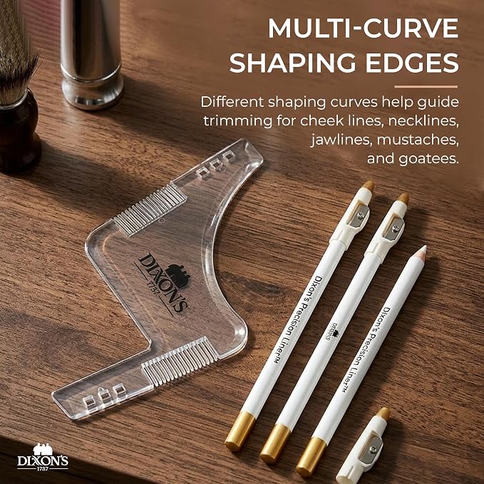 Dixon's 1737 Clear Line Pro Beard Shaper Tool for Men with Precision Liner Pencil, Transparent Beard Line Up Guide Template with Comb Edges Neckline and Cheek Line Trimming