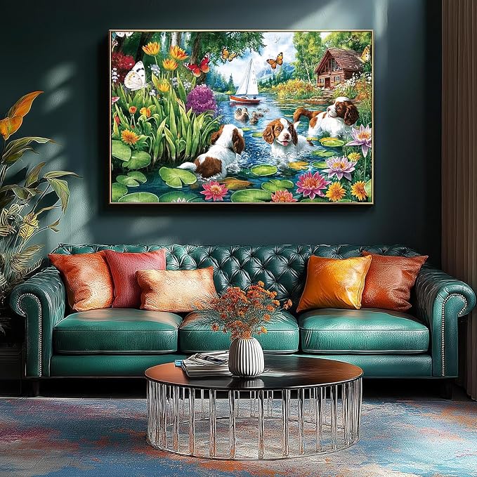 300 Piece Puzzles for Adults&Kids Large Piece, Summer Elderly Jigsaw Puzzles 300 Pieces – Dog Water Fun, Unique Artwork Perfection Game, Family Entertainment & Gift for Seniors(20.5" x 15")