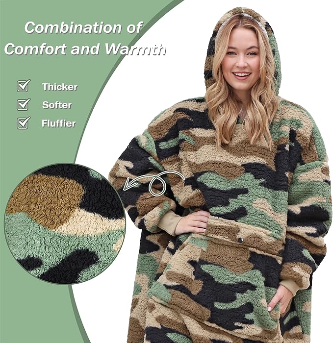 Catalonia Oversized Blanket Hoodie Sweatshirt, Wearable Sherpa Lounging Pullover for Adults Women Men