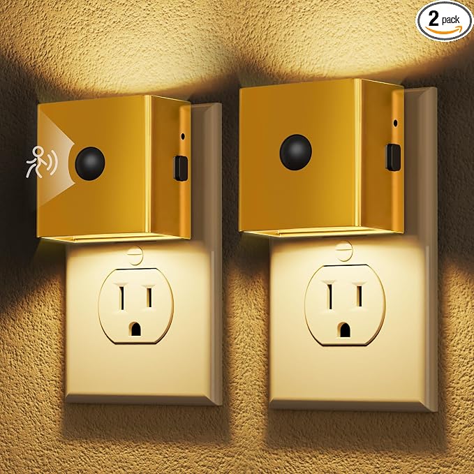 DORESshop LED Plug in Night Light, Motion Sensor Dusk to Dawn Night Lights Plug into Wall, Dimmable Warm White LED Nightlight with Up & Down Lighting, Soft White Nightlight for Bathroom