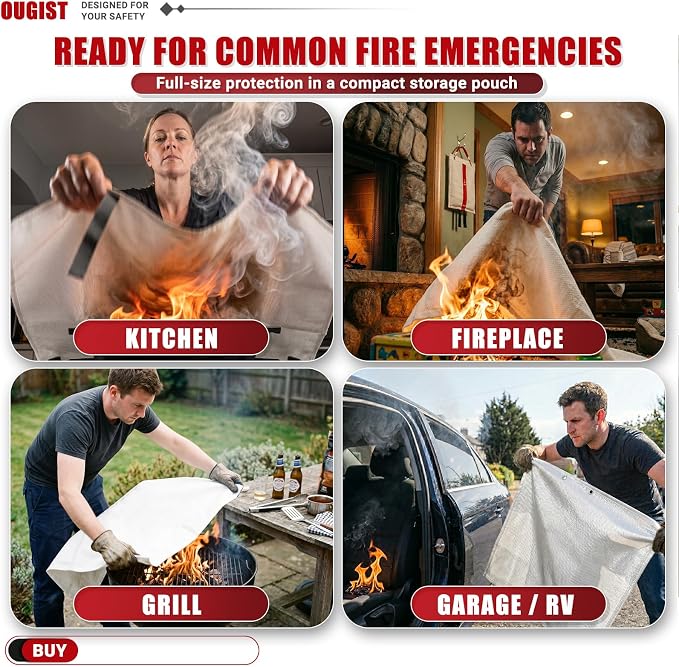 Ougist Fire Blanket, 1 Pack, 40"x40" | Fiberglass, For Home and Kitchen, Flame Suppression, For Grill, RV & Camping