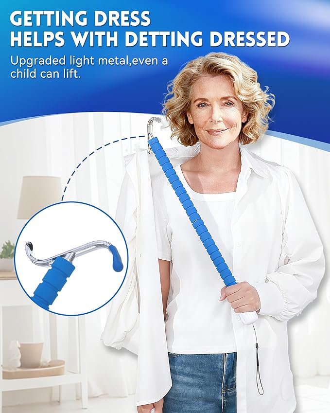 36.5 Inch Metal Extra Long Handled Shoe Horn - Adjustable Dressing Stick Aid for Seniors, Disabled - Ideal for Hip, Back, Shoulder Surgery Recovery – Helps with Getting Dressed, Button, Sock Remover