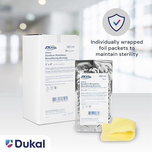 Dukal Xeroform Petrolatum Gauze, Sterile, 5" W x 9" L (Box of 50)