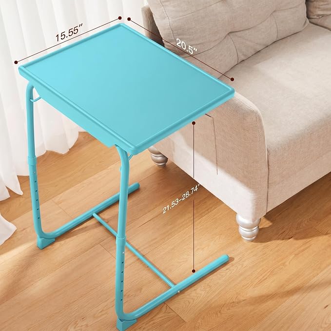 HUANUO Adjustable TV Tray Table - TV Dinner Tray with Cup Holder on Bed & Sofa, Comfortable Folding Table with 6 Height & 3 Tilt Angle Adjustments for Laptop (Azure)