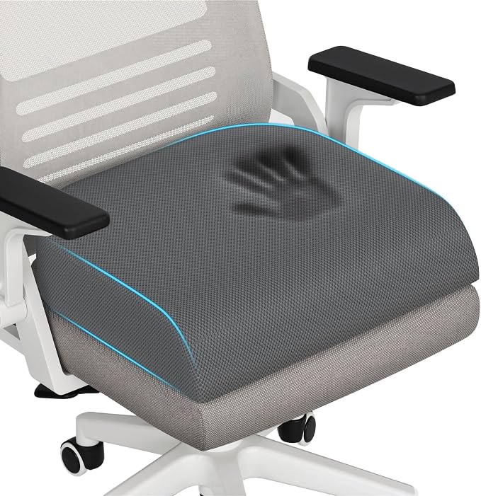 TranquilRelax XL Memory Foam Seat Cushion for Office Chair, 3.35-Inch, Gray | Medium-firm Support for Long Sitting, Washable Mesh Cover, Non-slip Base, Perfect for Car Seats & Short Drivers