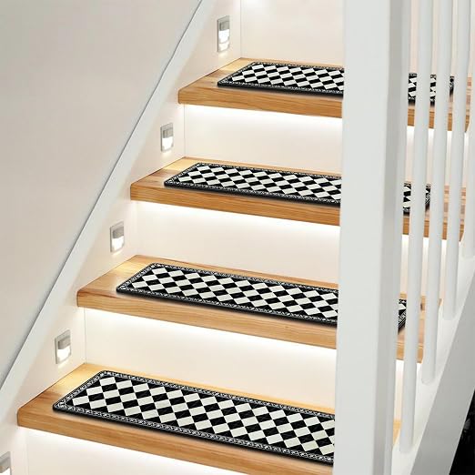 Boho Stair Treads Non Slip - Carpet Stair Treads for Wooden Steps Indoor, Stair Rugs for Kids, Elders and Dog, Stair Runners for Wooden Steps, 4 pcs