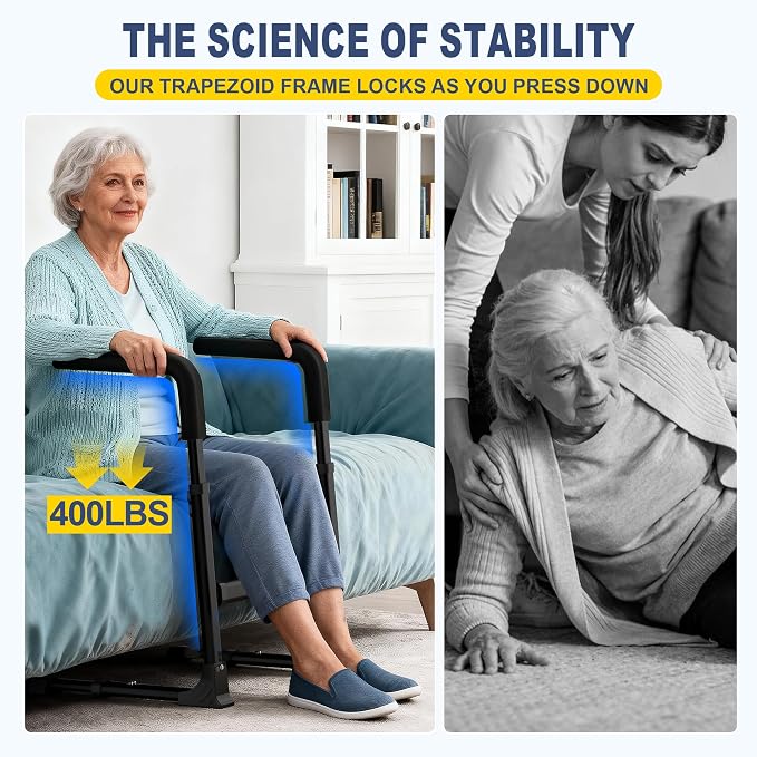 Couch Stand Assist for Elderly Seniors, Adjustable Height & Width, Black | Non-slip handles for secure grip. Supports 400 lbs. Heavy duty frame. Use on couch, chair & low seats.