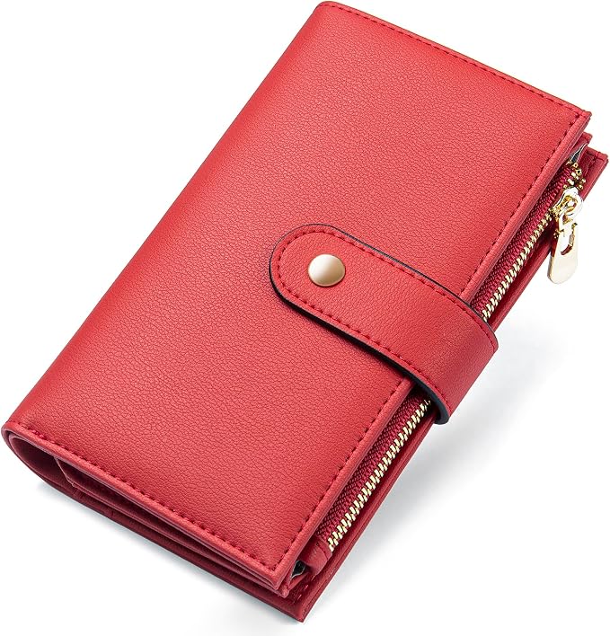 yiijay Womens Wallet RFID Blocking Leather Trifold Clutch Wallet Credit Card Holder Ladies Travel Wallet Purse with Passport/Pen Holder