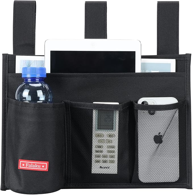 Hanging Bedside Caddy,Bedside Organizer Caddy for Bed Rails(Classic 4 Pockets-Black)