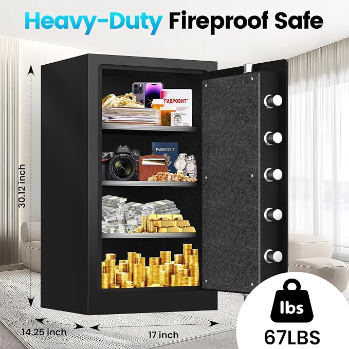 [𝟐𝟎𝟐𝟔 𝐔𝐩𝐠𝐫𝐚𝐝𝐞𝐝] [𝟑𝟓𝐌𝐢𝐧 𝟏𝟕𝟎𝟎°𝐅] True Fire Proof Safe for Home Documents, 7.2 Cuft Large Fireproof Safe With Removable Shelf, Heavy Duty Safe Box with Anti-theft for Cash Valuables