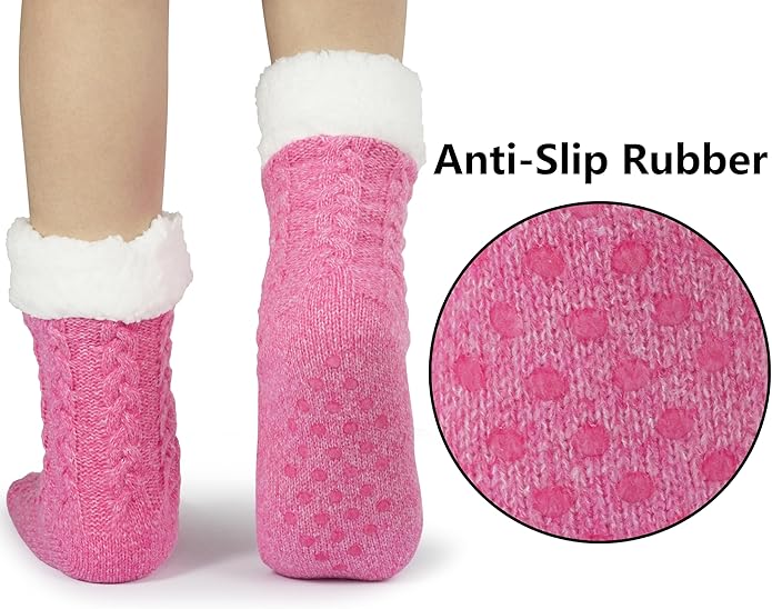 BenSorts Women Winter Thick Slipper Socks with Grippers Non Slip Warm Fuzzy Socks Christmas Gifts