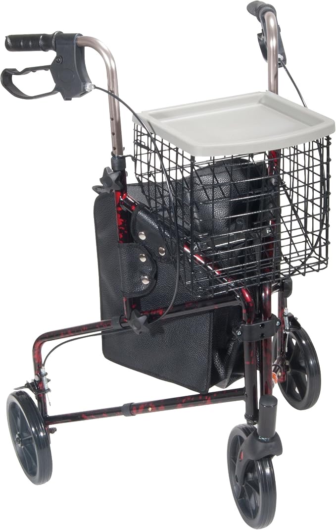 Drive Medical Deluxe Foldable Rollator Walker, Black and Red | Folding Rollator Walker with Padded Seat and Backrest for Compact Storage and Easy Everyday Mobility Support