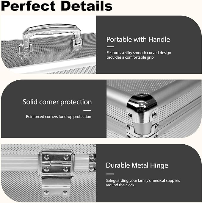 Silver Medication Combination Lock Boxes with Code for Personal Items, Medicine Lockbox for Documents 9.76 x 6.02 x 7.48 Inches Colorful Small
