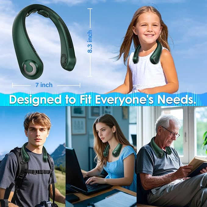 Portable Lightweight Neck Fan with Neck Support, Gifts for Mother's Day & Father's Day, Rechargeable Personal Wearable Cooling Neck Fans for Hot Flashes, Disneyland, Travel, Camping Essentials