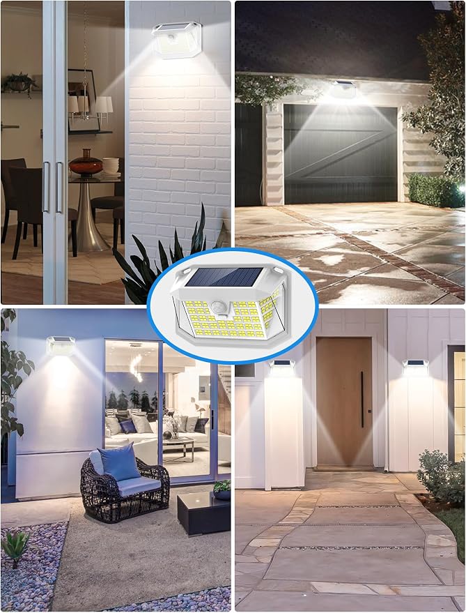LANSOW Solar Motion Sensor Lights Outdoor 6 Pack, 188 LED/3 Modes, White | Motion Sensor Outdoor Lights IP65 Waterproof 270° Lighting, Solar Powered Security Flood for Outside Yard Garden Wall Fence