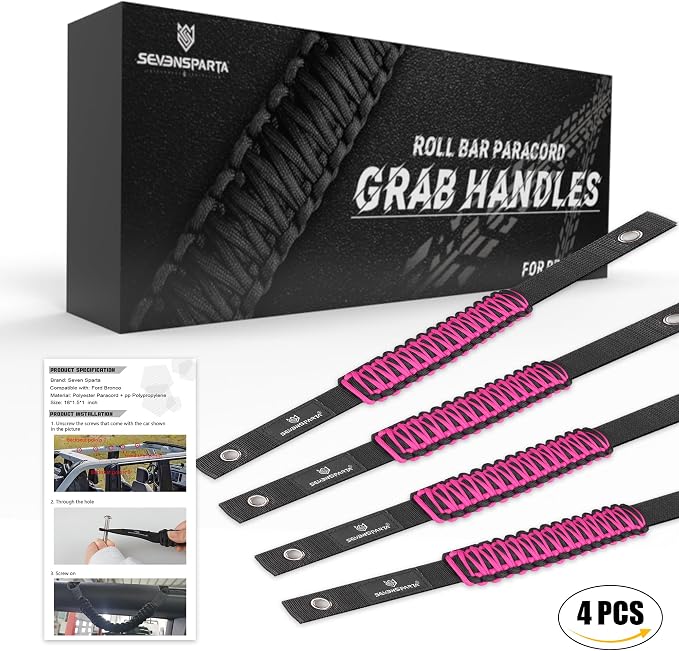 SEVEN SPARTA 4pack Roll Bar Grab Handles for Ford Bronco 2021-2026 2/4 Door | No Drill Install, Color-Matched Paracord Handles, Uses Factory Bolts, Sturdy & Comfortable Grip for 2021-2026 Bronco 2/4 Door