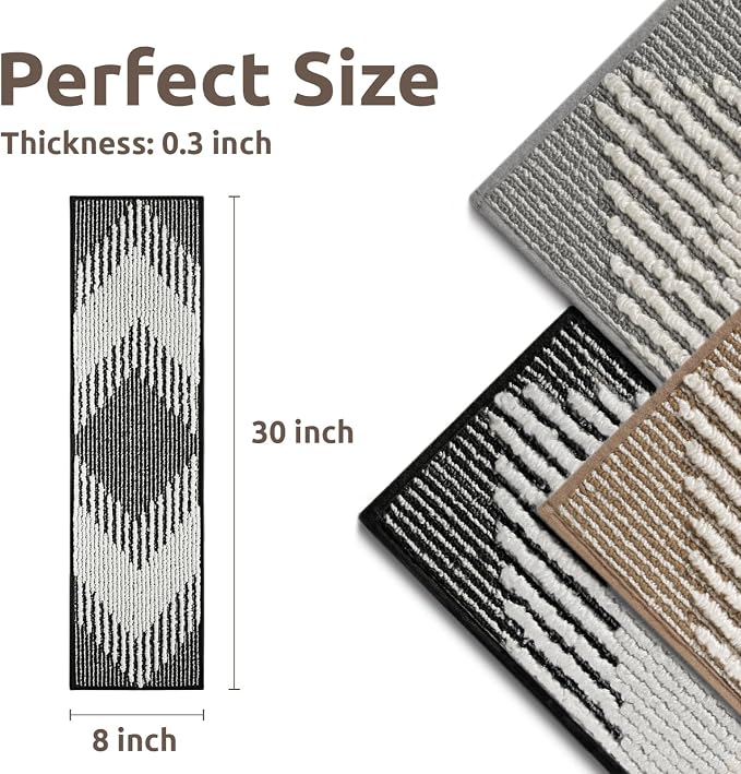 PADOOR 7PC Stair-Treads Non Slip, 3D Peel and Stick Stair Treads for Wooden Steps Indoor, Stair-Carpet Treads Washable Reusable Adhesive Stair-Runner Rugs for Kids and Dogs 8"x30" Black