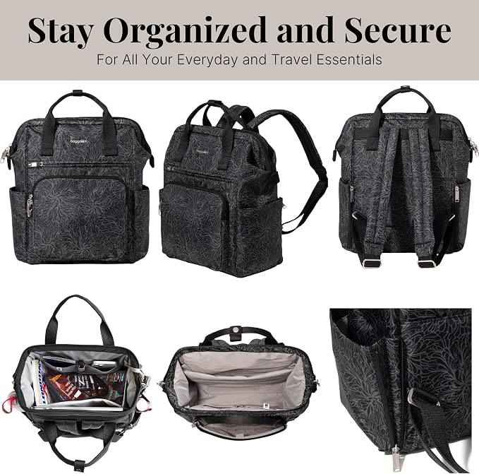 Baggallini Securtex Anti-Theft Windsor Backpack for Travel, Work & College, RFID & Locking Zipper, Up to 16" Laptop