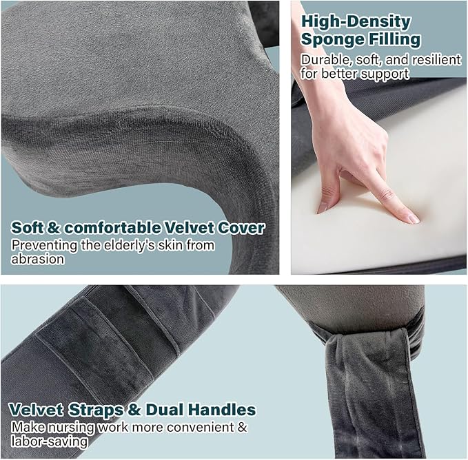 Patient Turning Device, U-Shaped Bedridden Turnover Pillow with Strap & Back Support Cushion for Bedsore Pressure Relief, Elderly Nursing Bed Ridden Patient Supplies