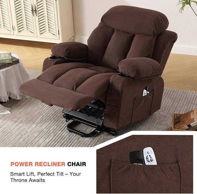 MAHOMICO Power Lift Recliner Chair for Elderly with Vibration Massage and Lumbar Heating,Electric Lift Recliner Single Sofa with Side Pocket,Two Cup Holders and USB Charge Port for Living Room