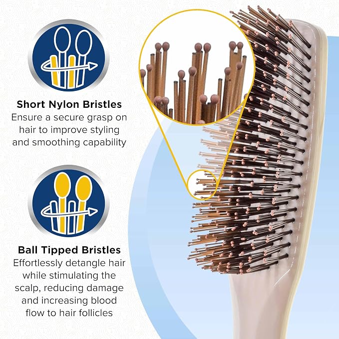 Giorgio Gentle Ivory Mini Hair Brush – 6.25 Inch, Men, Women & Kids, Compact Detangler, Soft Bristles, Sensitive Scalp, Scalp Massager, Travel Hair Brush