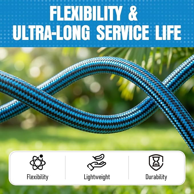 NON-EXPANDABLE 100 ft Garden Hose, Heavy Duty Flexible Water Hose, Kink Resistant Lightweight Hybrid Hose with Durable Fabric Skin, Leakproof Hose Male to Female Fittings