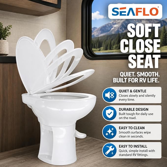 SEAFLO Porcelain RV Toilet with Elongated Bowl, 19” Residential Height, Gravity Flush, Foot Pedal Flush, Soft Close Seat, Easy Install, Camper Toilet, 4-Year Warranty, SFRTCH-02-01