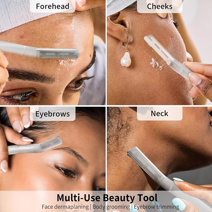 Dermaplane Razor for Women, Facial Razor, Peach Fuzz Remover, 5ct Clear | Disposable Dermaplaning Tool for Facial Hair Removal & Exfoliation, Microblade Design, Easy Replacement for Home & Travel
