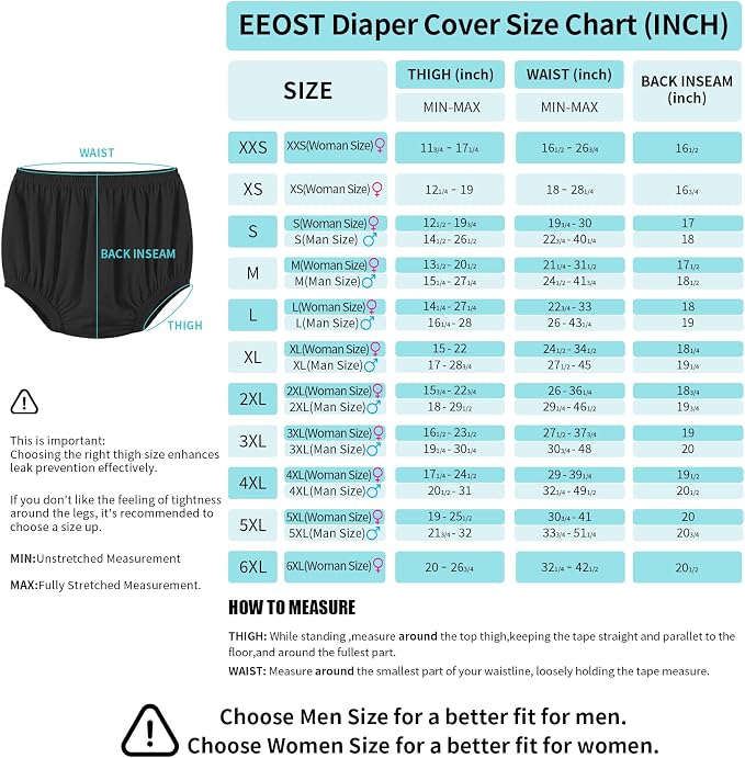 Adult Diaper Cover for Incontinence Noiseless Leak-Protection Underwear Plastic Pants Over Diapers Waterproof Rubber Pants (Black, L(Men Size))