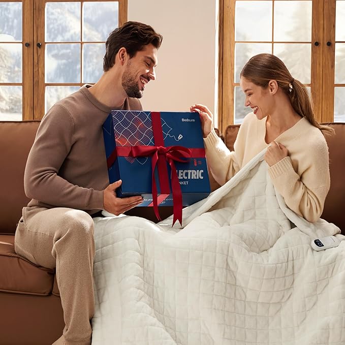 Bedsure Electric Blanket Queen Size - Dual Control Heated Weighted Blanket Queen with 10 Heat Settings, Fast Heating with 10 Time Settings (84x90 inches, Olive Green)