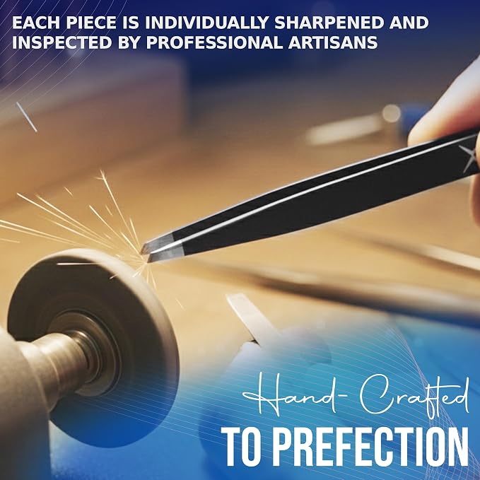 Slanted Stainless Steel Tweezers for Men & Women - Precision Eyebrow Tweezers for Facial Hairs, Strong Grip, Fine Tip, Professional Tweezer for Plucking & Grooming (Matt Black)