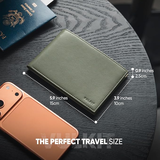 VULKIT Bilfold Passport Holder Leather RFID Blocking Passport Wallet with Hidden Pocket Slim Travel Documents Organizer for Men or Women (Passport, Card, Cash, Coin, SIM Card, Ticket)