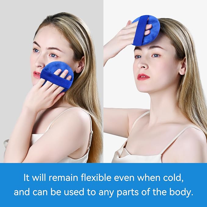 samply Small Gel Ice Packs for Boo Boos, Cold Packs for Injuries Reusable Pain Relief, Headaches and Toothaches,Eyes, Face, 4 Pack Mini Round Ice Packs with 2 Covers for Cold Compress, Dark Blue