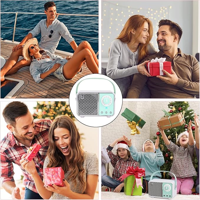 Dosmix Retro Bluetooth Speaker, Vintage Decor, Wireless Bluetooth Speakers, Cute Old Fashion Style for Kitchen Desk Bedroom Office Party Outdoor Kawaii Accessories (Cyan Green)
