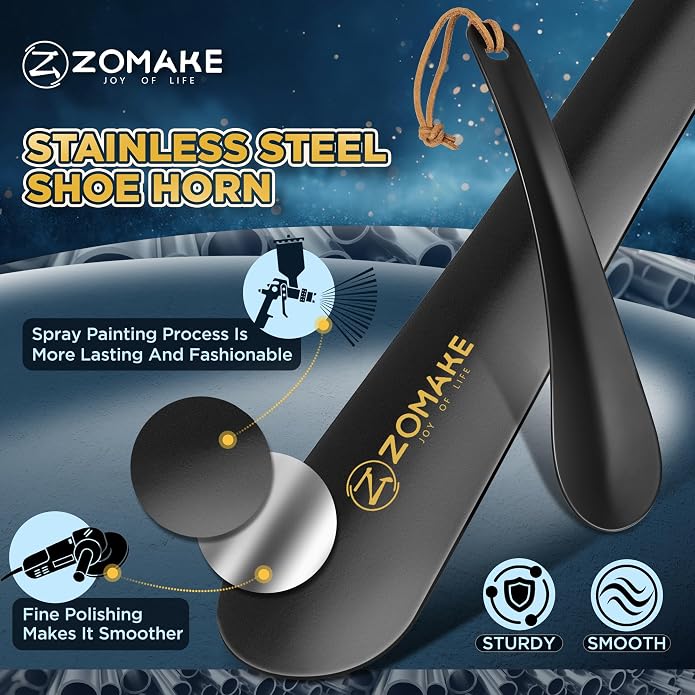 ZOMAKE Shoe Horn Long Handle for Seniors Men Women,Metal Long Shoehorn for Boots, Shoe Spoon Helper