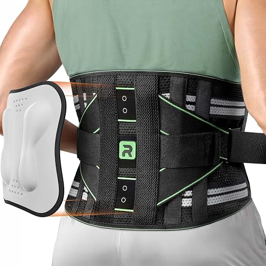 Rakiie Lumbar Back Brace with Removable 3D Pad, Adjustable Lower Back Pain Relief Support for Men and Women, Comfortable Back Support Belt Ideal for Lower Back Pain, Sciatica, Green Size XL