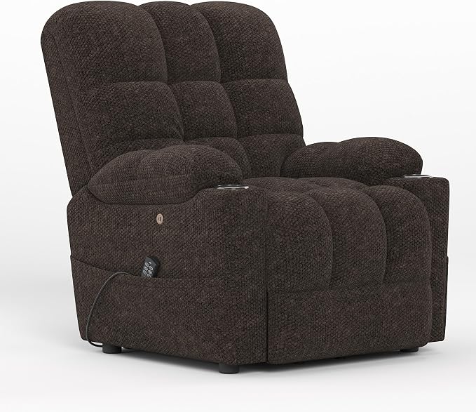 COLAMY Dual Motor Power Lift Recliner Chair for Elderly, Heavy Duty Bariatric Stand Up Assist Sofa with Independent Back & Footrest, Zero Gravity, Massage Heat & Breathable Fabric,Coffee Brown