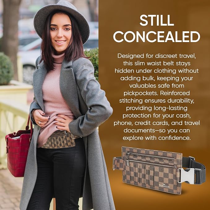 Luxury Travel Wallet – Hidden Money Belt, RFID-Blocking, Anti-Theft Passport Holder for Men & Women (Brown)
