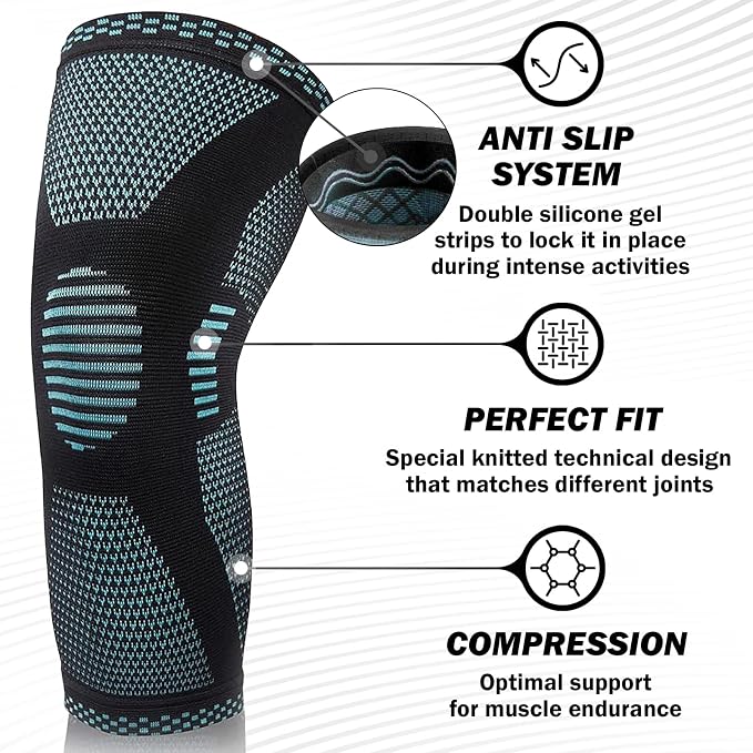POWERLIX Knee Compression Sleeve - Best Knee Brace for Knee Pain for Men & Women â€“ Knee Support for Running, Basketball, Volleyball, Weightlifting, Gym, Workout, Sports - (Light Blue S)