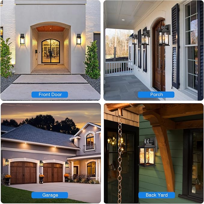 VIANIS 2 Pack Motion Sensor Outdoor Lights, Dusk to Dawn Outdoor Lighting | Anti-rust Outdoor Lantern for Front Porch, Waterproof Black Outdoor Wall Sconce For Garage, Modern Led Exterior Light Fixture