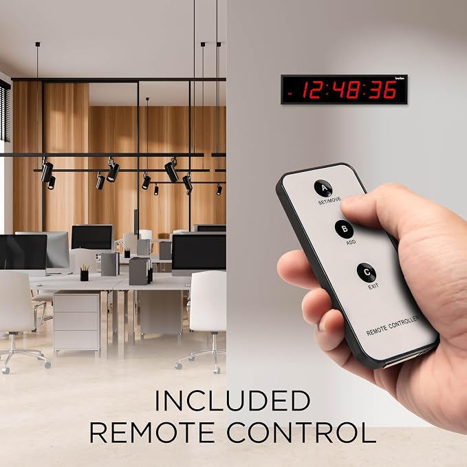 Ivation Oversized Large Digital Wall Clock - Big LED Digital Clock w/Large Display & Durable Aluminum Frame, Shelf or Wall Mount (24 Inch - RED) 6 Brightness Levels | Time Memory | Remote