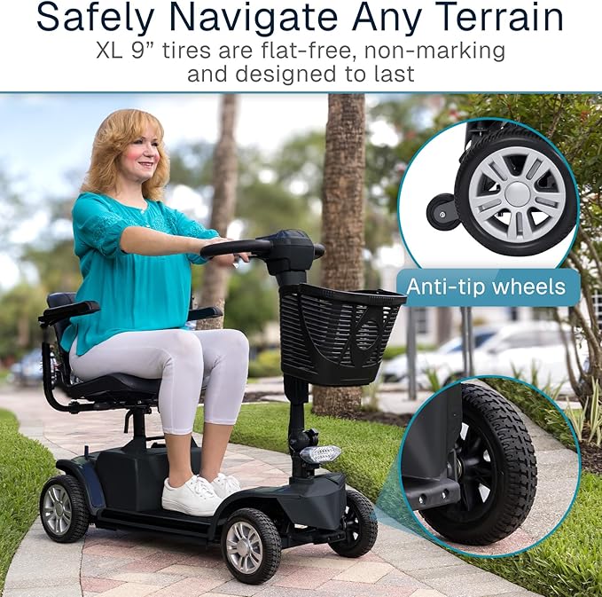 Vive Mobility Scooter for Seniors - 4 Wheel Electric Wheelchair Scooter for Adults, Elderly - Motorized Power Wheel Chair Mobility Aid - Motor Medical Device for Safe, Comfortable, Long-Range Travel