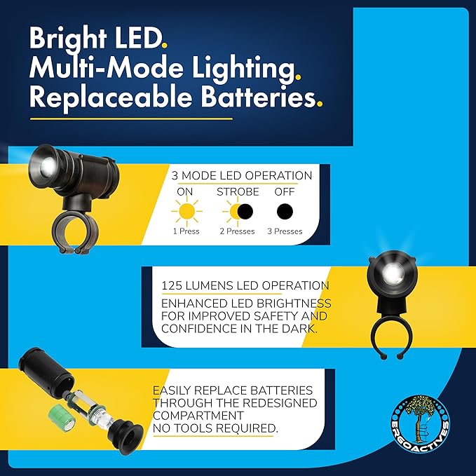 LightBaum 2G- New Improved Adjustable LED Flashlight for Crutches, Canes, & Walkers, Helps Prevent Falls During Dark Hours, Perfect Illumination Allows Users To See At Night (Universal tube mount)
